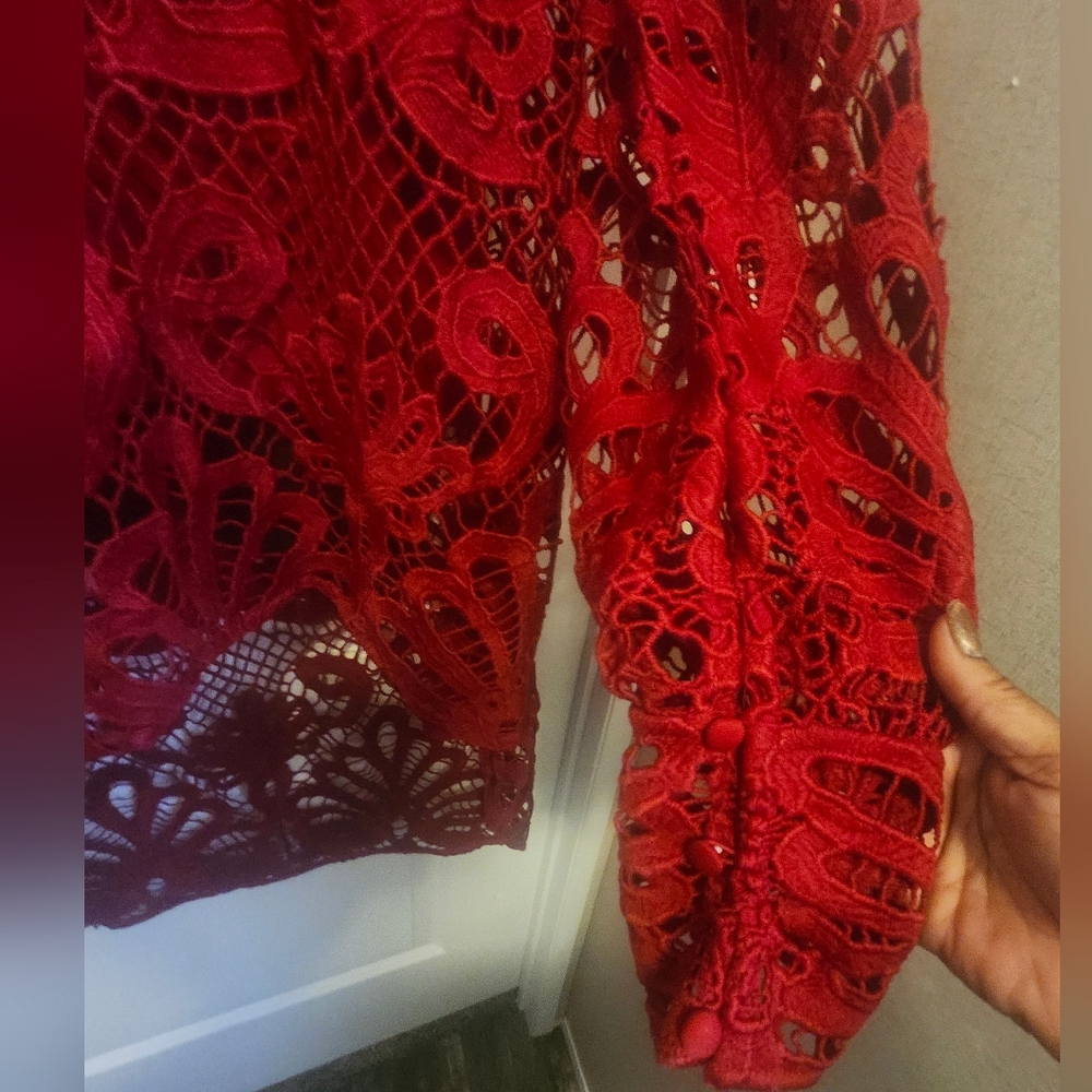 Boston Proper Red Lace High-Low Blouse Size XL EUC - Picture 4 of 6
